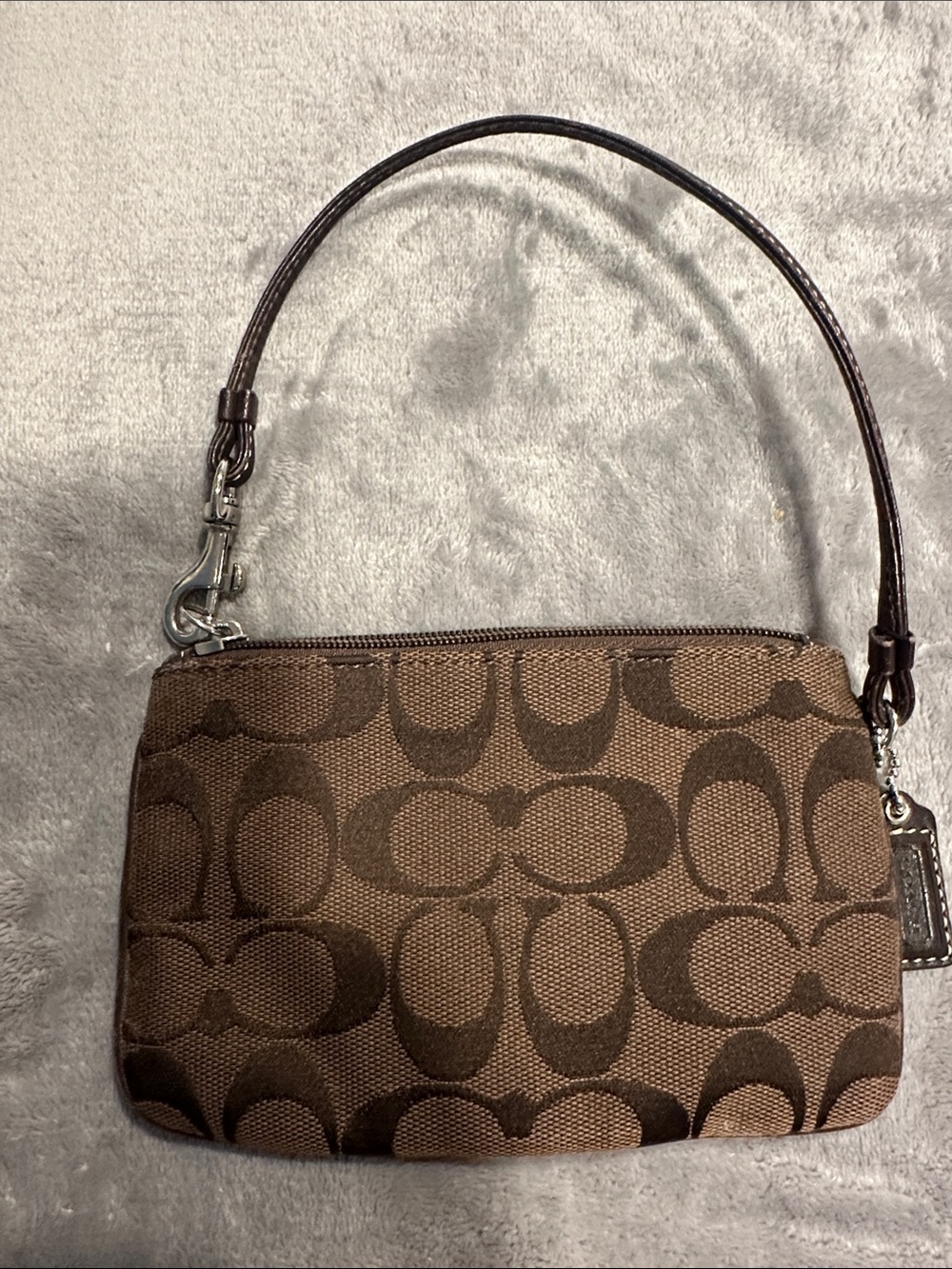 Coach Brown Signature Canvas Wristlet with Detachable Strap